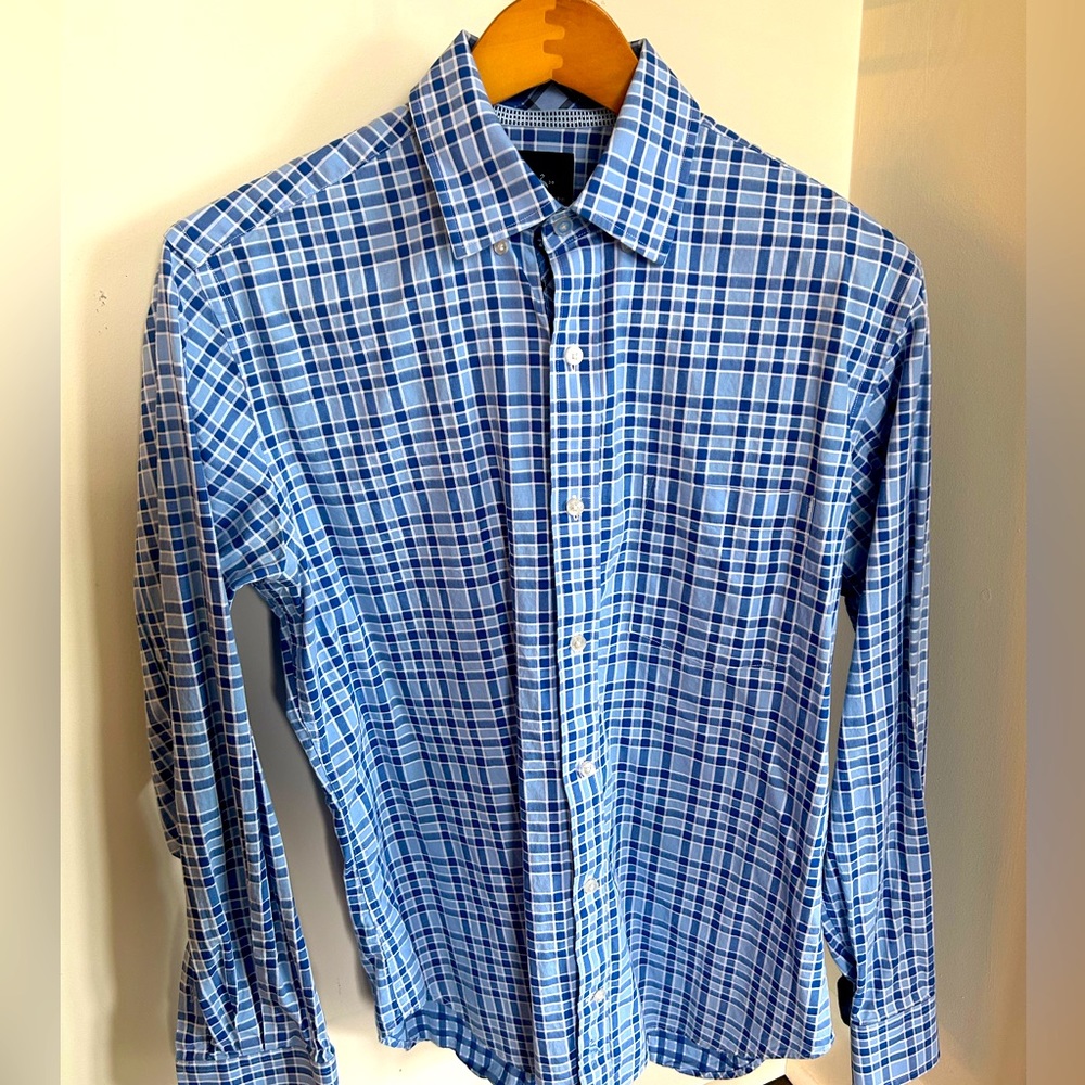 Tailorbyrd Men’s Dress Shirt, Blue Plaid, Size Medium